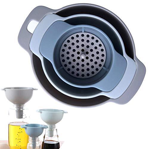 Kitchen Funnel Set - Nested Funnels with Handle - 3 Pack Food Grade Plastic Funnels with Detachable Strainer Filter for Transferring of Liquid, Fluid, Dry Ingredients and Powder