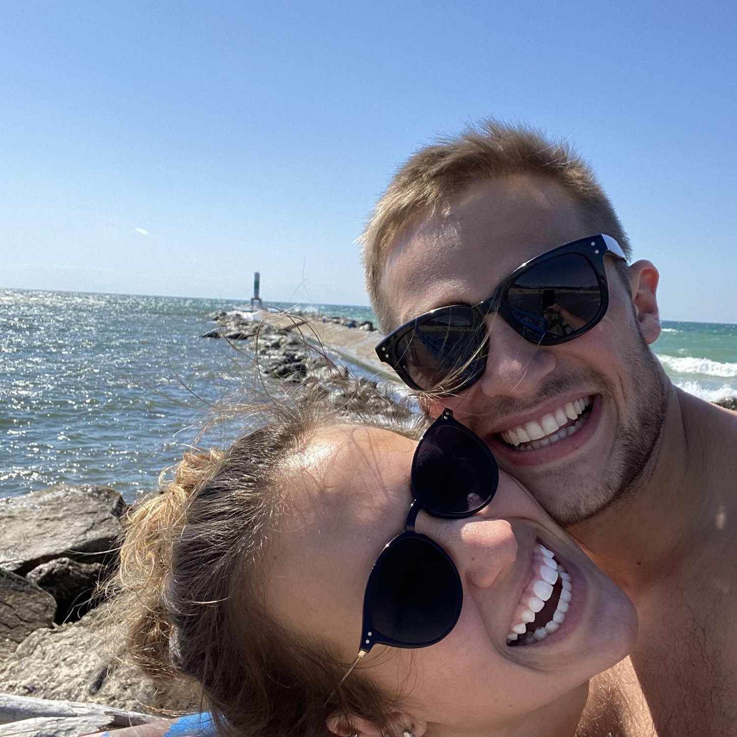 Lake Michigan, but before we discovered we both had sun poisoning! Romantic!