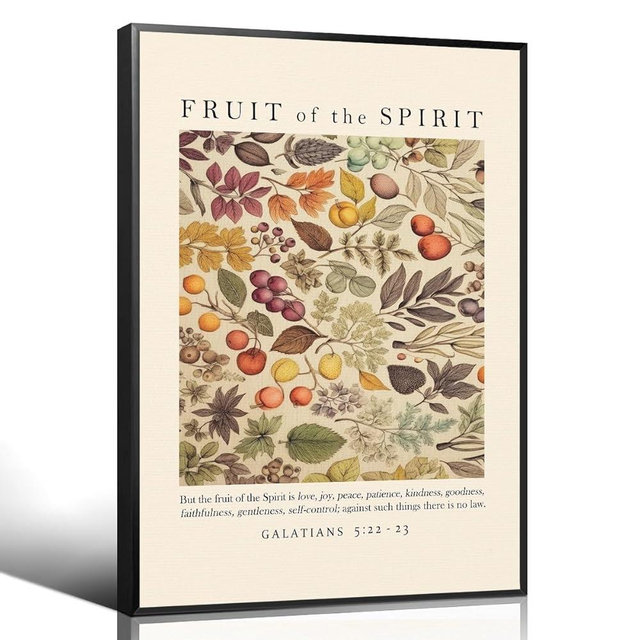 Fruit of The Spirit Canvas Wall Art, Christian Bible Verse Poster, Framed Galatians 5:22-23 Love Joy Peace Patience Scripture Print, Religious Biblical Spiritual Artwork for Prayer 16x24in