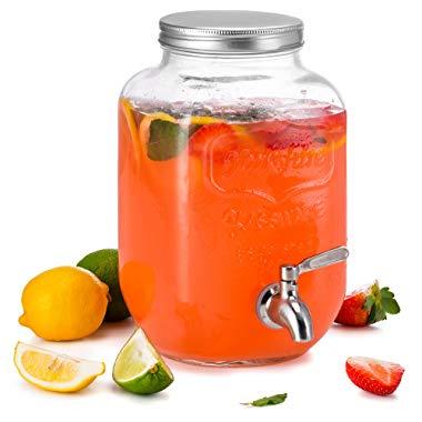 KooK Mason Jar Glass Drink & Beverage Dispenser with Stainless Steel Spigot, 1 Gallon