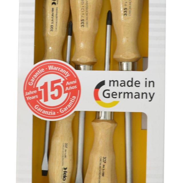 Felo 07157 22155 Slotted and Phillips Wood Handle Screwdrivers, Set of 5