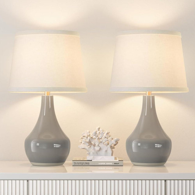 Seealle 19.4" Modern Ceramic Table Lamps for Night Stands - Bedside Lamps Set of 2 for Nightstand, Grey Bedroom Lamp for Living Room Cute Desk End Table Office Guest Room Dresser Rocker Swtich