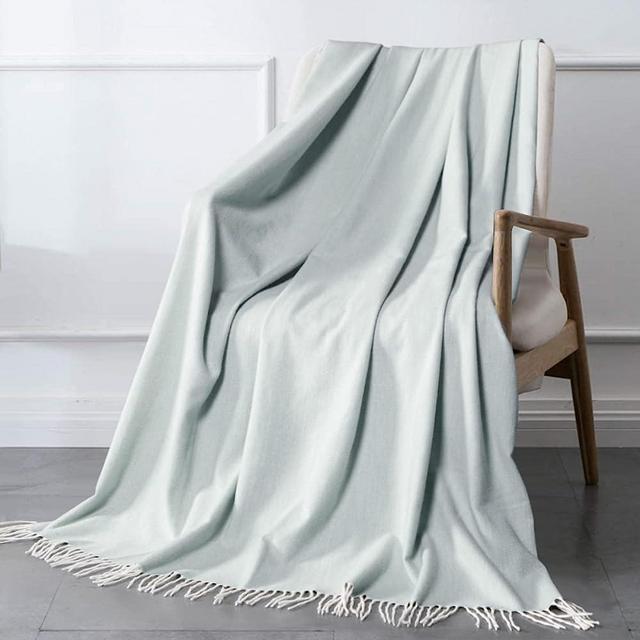 Carriediosa Herringbone Weave Throw Blanket with Fringe Super Soft Faux Cashmere Farmhouse Decorative Knit Tassel Blankets Lightweight Outdoor Thin Throws for Couch Bed Sofa, 50" X 60" Sage Green