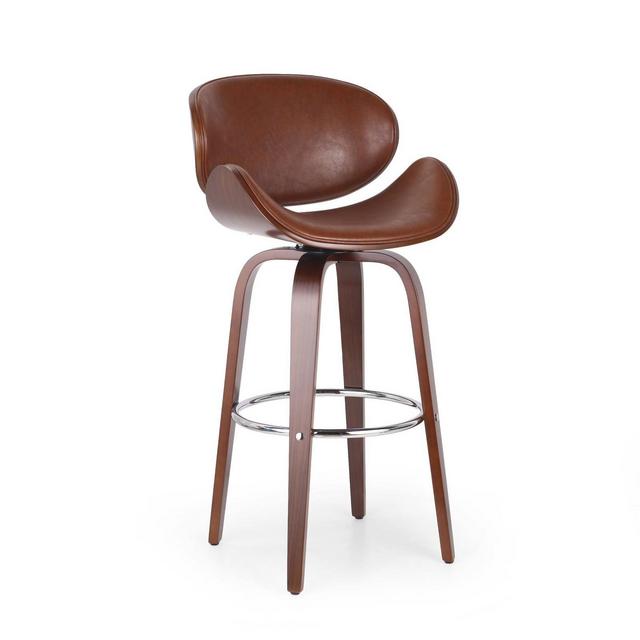 Jakin Mid-Century Modern Upholstered Swivel Barstool Cognac Brown/Walnut - Christopher Knight Home