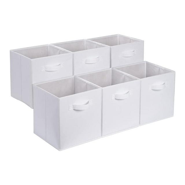 Amazon Basics Collapsible Fabric Storage Cubes Organizer with Handles, 10.5"x10.5"x11", White - Pack of 6