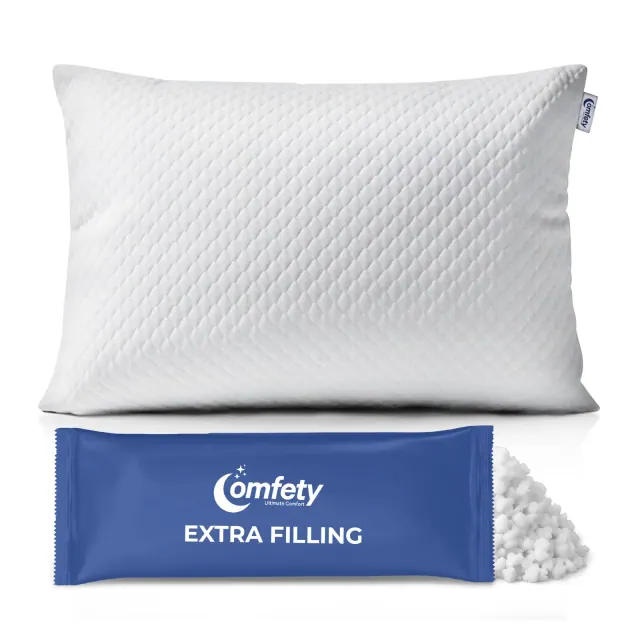 Memory Foam Pillow, Breathable Adjustable Firm Pillow with Shredded Memory Foam Fill, Supportive Pillows for Back & Side Sleepers with Washable Cover