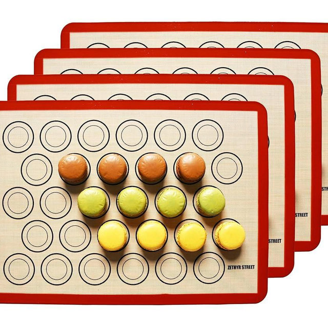 Macaron Silicone Baking Mats - Non-Stick Macaron Mat for Easy Baking | Heat Resistant & Dishwasher Safe Macaron Baking Mat | Reusable & Eco-Friendly, 1/2 Sheet Size - Pack of 4 - For Macarons And More