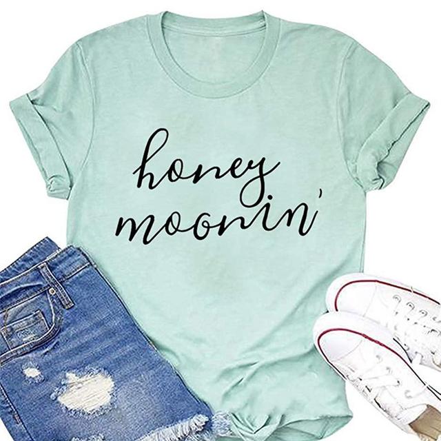 Honeymoon Shirt Honeymoonin Shirts Funny Women Bride Vacation Tees Casual Short Sleeve Tops