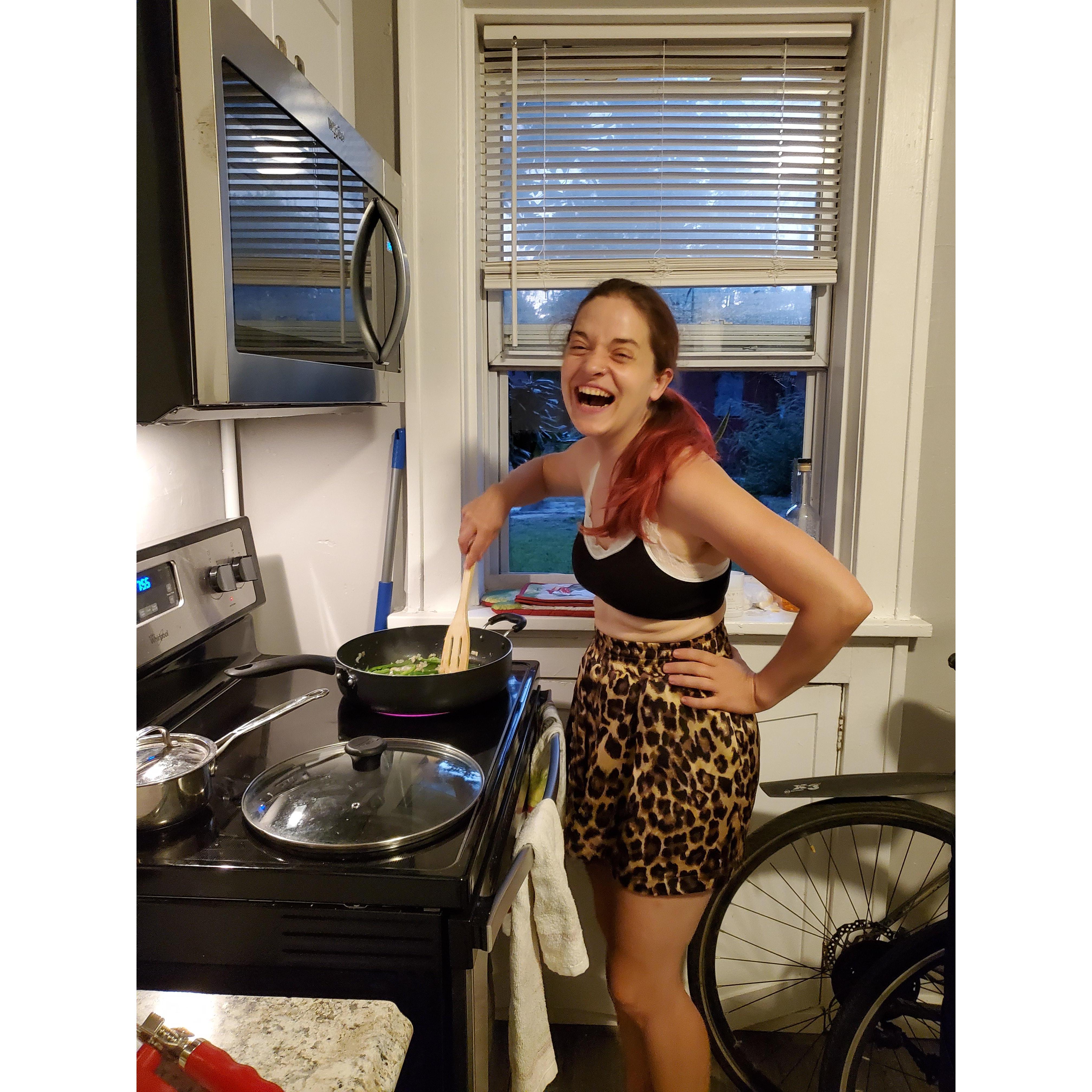 Renee was (as you can see) very excited to cook together in person.