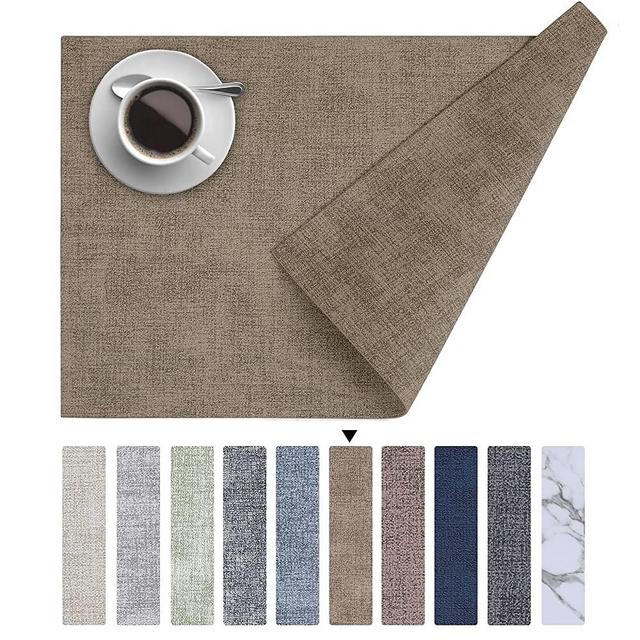 Homaxy Faux Leather Heat Resistant Placemats for Dining Table Set of 6, Waterproof Wipeable Washable PU Table Mats, Easy to Clean Anti-Slip Place Mats, 11.8" x 17", Light Brown