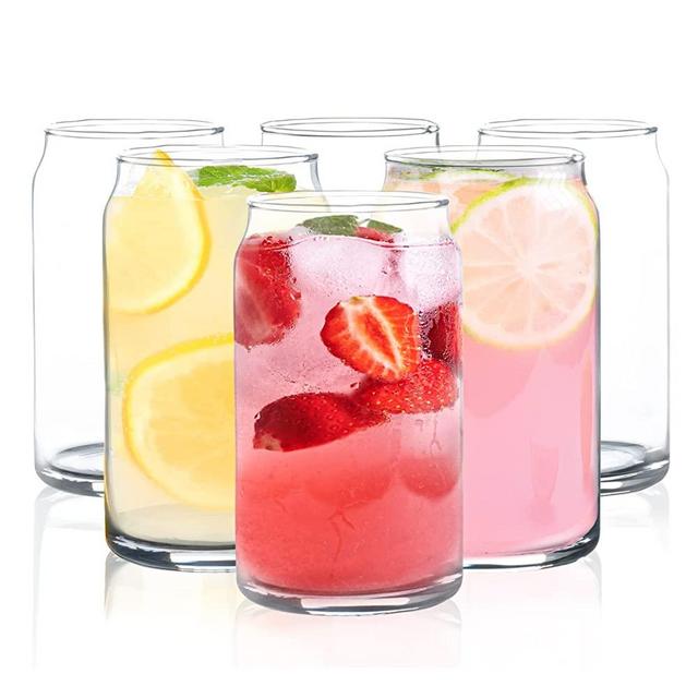 16 oz. Can-Shaped Beer Glasses (6-Pack) - Dishwasher-Safe Glass Cups for Drinking Water, Iced Coffee, Soda, Juice, Cider, Cocktails, Whiskey, Margaritas, Smoothies, Boba Milk Tea, Milkshakes, Spirits