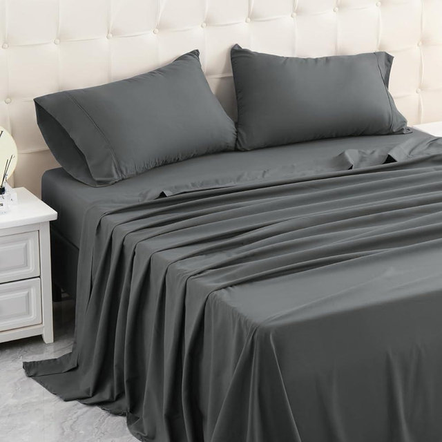 MICORAL King Bed Sheets Set, Soft Breathable Bedding Sheet Set, Sheets Set with 16" Deep Pocket Design (4 Pieces, King, Dark Grey)