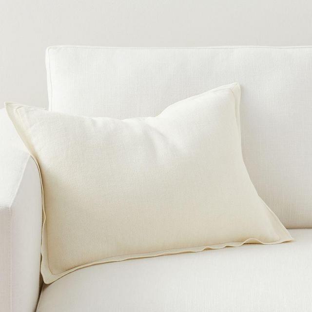 Galen Linen Lumbar Pillow Cover, 14" x 20", Ivory