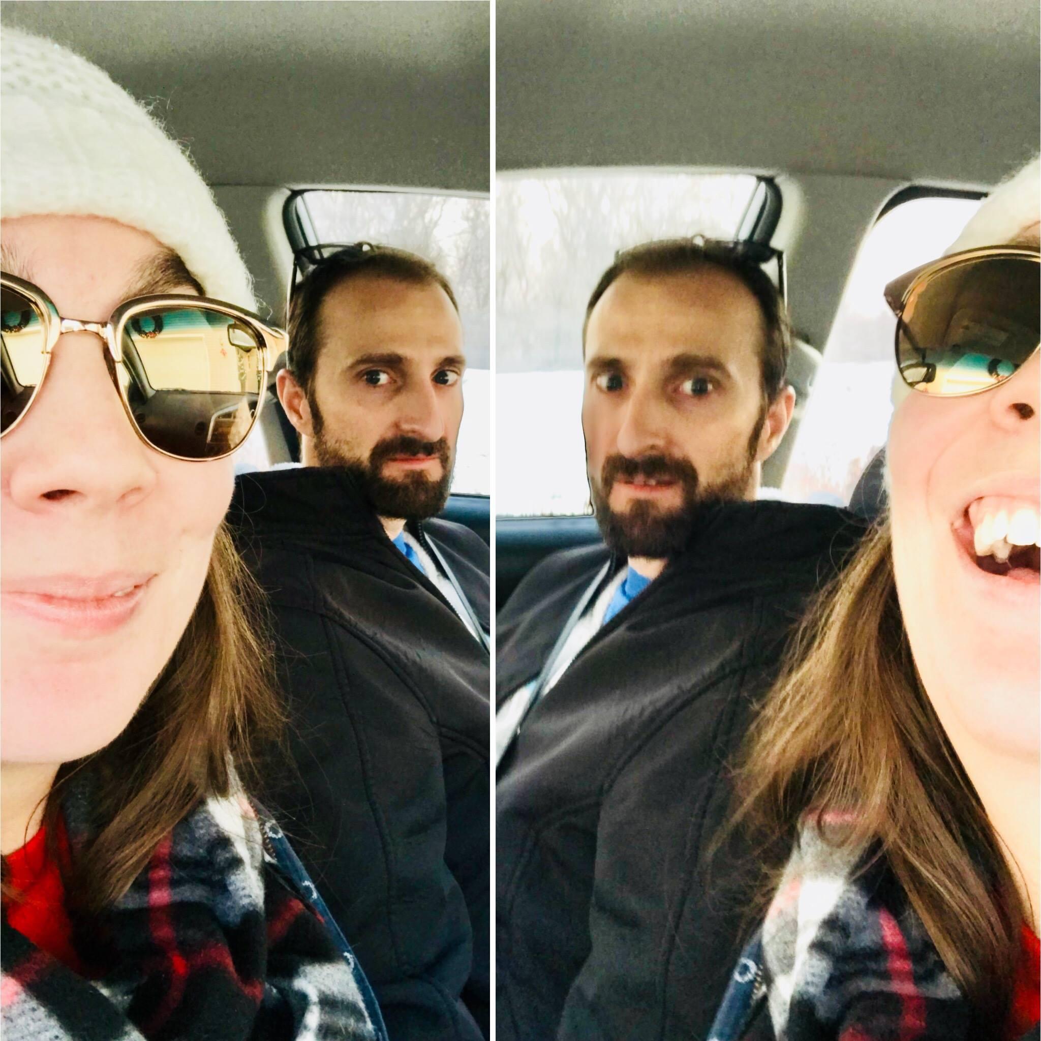 Devan thinks she's cute when she messes with me. This was on our way home from Kansas City.