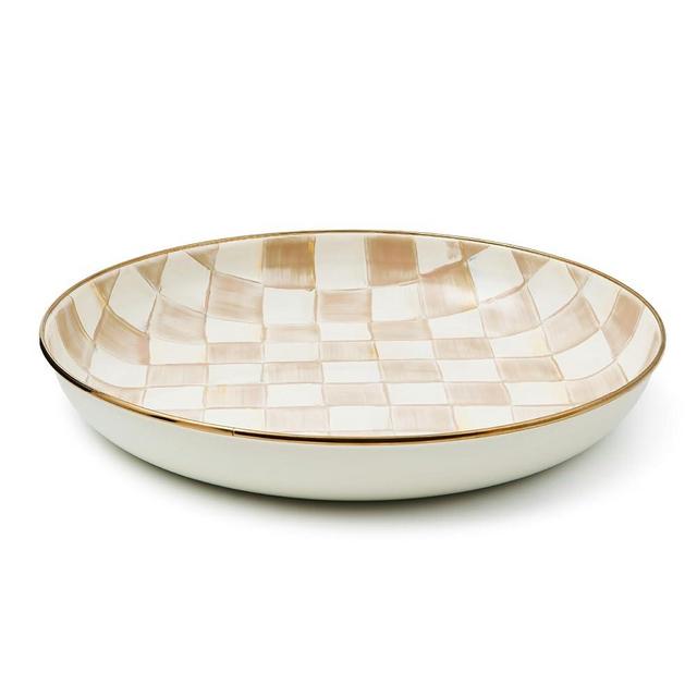 MACKENZIE-CHILDS Enamel Abundant Bowl, Serving Bowl or Fruit Bowl for Display, 13-Cup Capacity, Brown-and-White Mocha Check