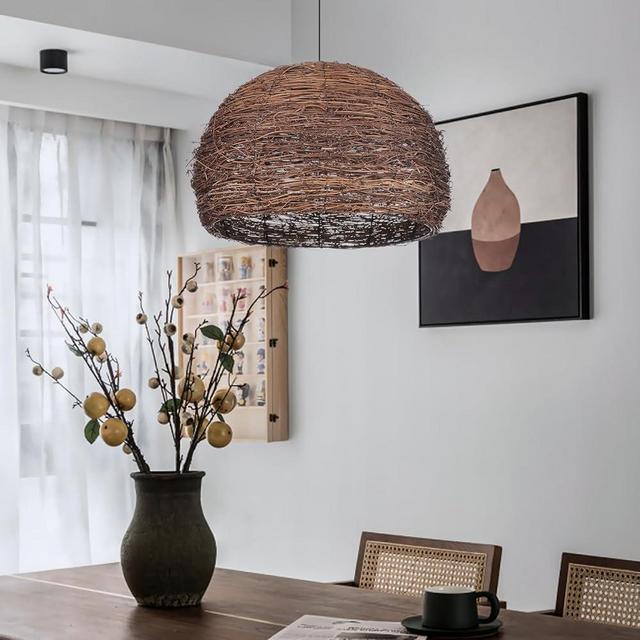 Arturesthome Boho Pendant Light Fixture Woven Chandelier Wicker Pendant Lighting for Kitchen Living Room Bedroom Entryway Hallway Foyer D19.6″*12.9″