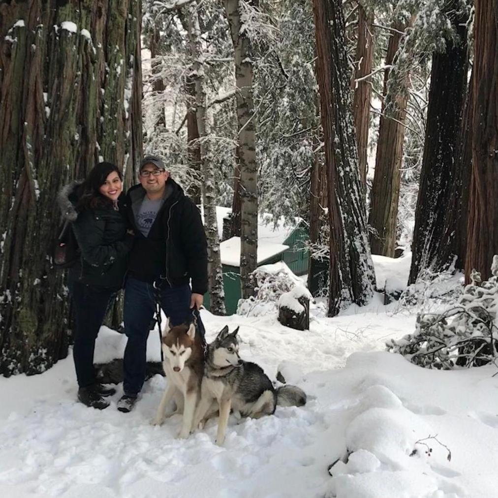 Our little family is complete with our second fur-pup-- Lobo! One of our favorite hobbies is going hiking and here we are having fun in the snow in Mt. Baldy!