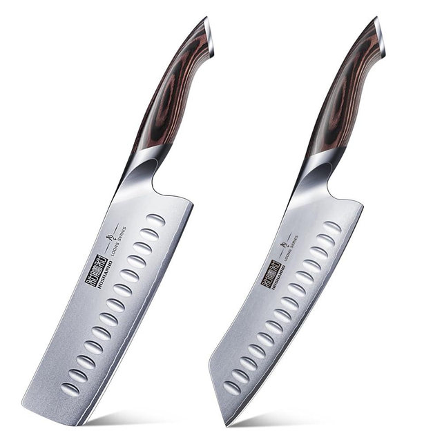HOSHANHO 7 Inch Ultra Sharp High Carbon Stainless Steel Knife+7 Inch Nakiri Knife with Ergonomic Handle