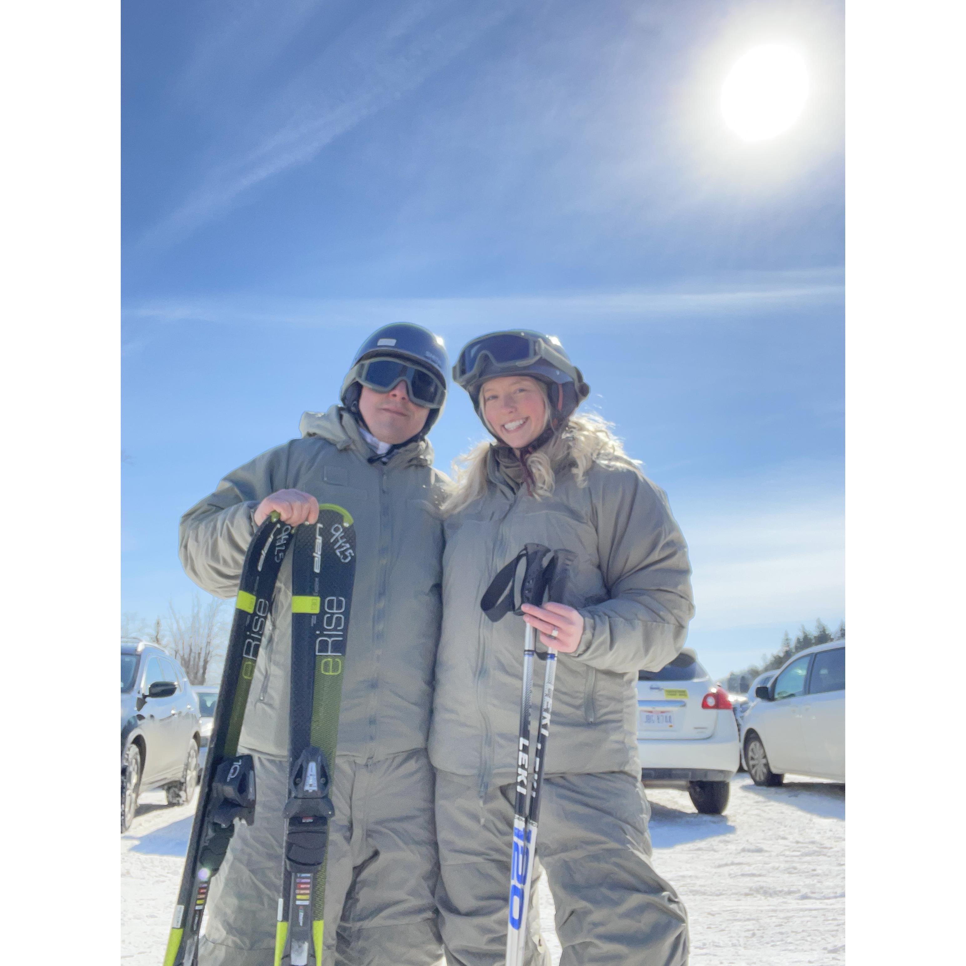 First time skiing! It ended with Allen having a separated shoulder and Kayla getting her big toe stuck in a computer chair.
