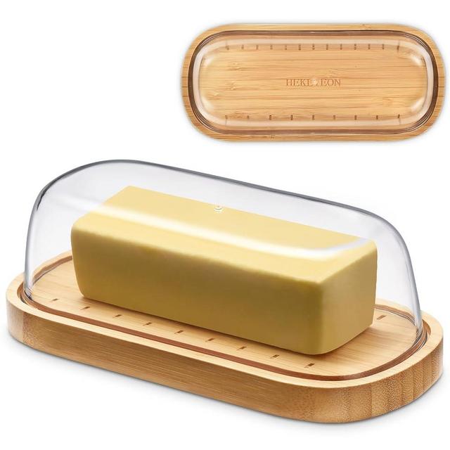 Butter Dish with Lid, Bamboo Butter Holder, Butter Container keeper, Perfect for East/West Coast Butter, BPA-free, Microwave/Dishwasher Safe