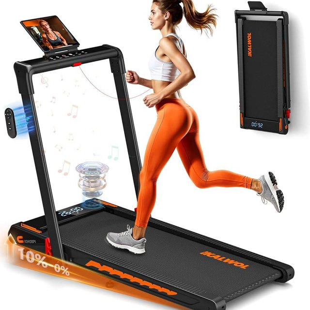 Treadmill with Speaker, 6-in-1 7.5MPH Foldable Treadmill for Home with App Compatible, Walking Pad with 10% Incline, LED Display, 3.0HP Brushless Drive, 350 LB Weight Capacity, 12 HIIT Programs