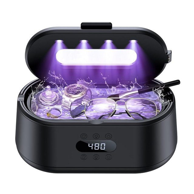 Ultrasonic Jewelry Cleaner, 50KHz Ultrasonic Cleaner Machine, Dual Modes & LED Display, 5 Cleaning Modes, 24W Sonic Cleaner for Jewelry, Eyeglasses, Watches, Rings, Watch Strap,Dentures(Black)