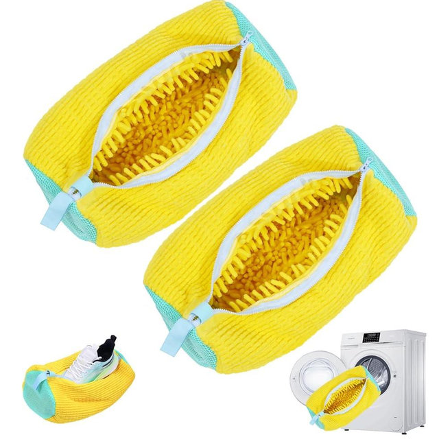 Xan Concept 2Pcs Shoe Washing Machine Bag,Cleaning Bag for All Shoe Types,Laundry Shoe Bag for Washer and Dryer (Yellow)