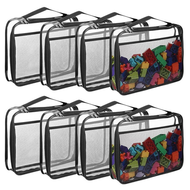 8 Packs Toy Storage Bags with Zipper, Clear PVC Organizing Bags, Reusable Toy Storage Organizer with Portable Handle, Travel Waterproof Organizer Bags for Building Blocks, Puzzle, Toys and Books
