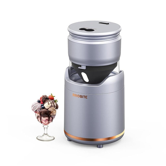BRIOBITE Ice Cream Maker Machine – Premium Electric Maker Machine with Low-Noise Operation, Rechargeable,Perfect for Gelato, Sorbet & Frozen Yogurt, Easy to Clean,Silver