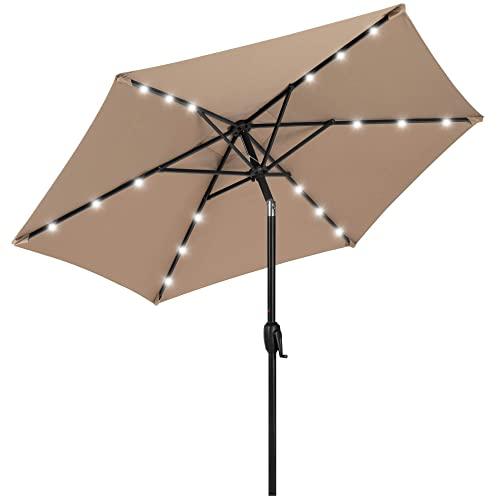 Best Choice Products 7.5ft Outdoor Solar Market Table Patio Umbrella for Deck, Pool w/Tilt, Crank, LED Lights - Tan
