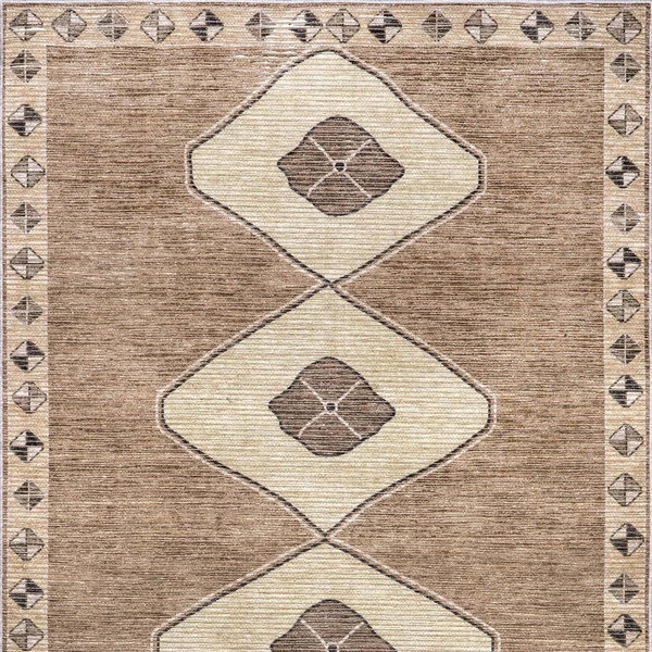 Fennel Diamond Washable Rug | Light Brown