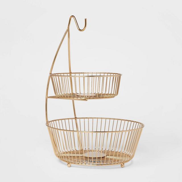 Delavan Collection Metal Wire 2-Tier Fruit Basket with Banana Hanger Gold - Threshold™
