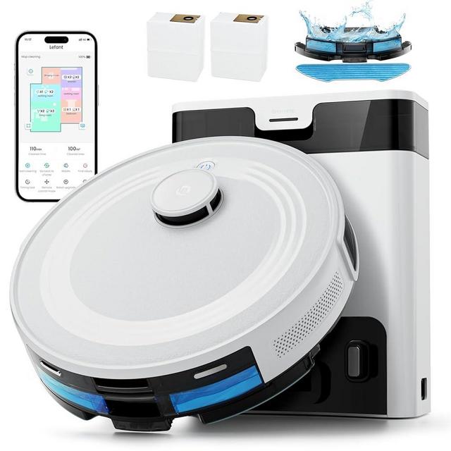 Lefant LiDAR Robot Vacuum and Mop, 45-Day Self-Emptying, 190° PSD Obstacle Avoidance, Customized Cleaning, Multi-Floor Mapping, 5500Pa Strong Suction, 140 Min Runtime, WiFi/Alexa/APP, M2 Pro
