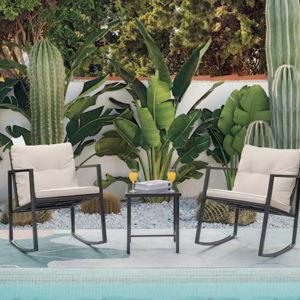 Vineego 3 -Piece Patio Conversation Set with Off-white Cushions