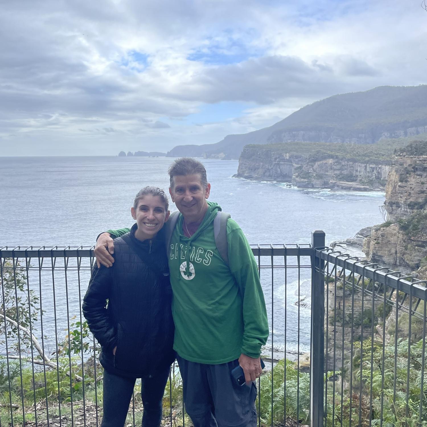 Rachel and her dad, Fred, on a hike in Australia