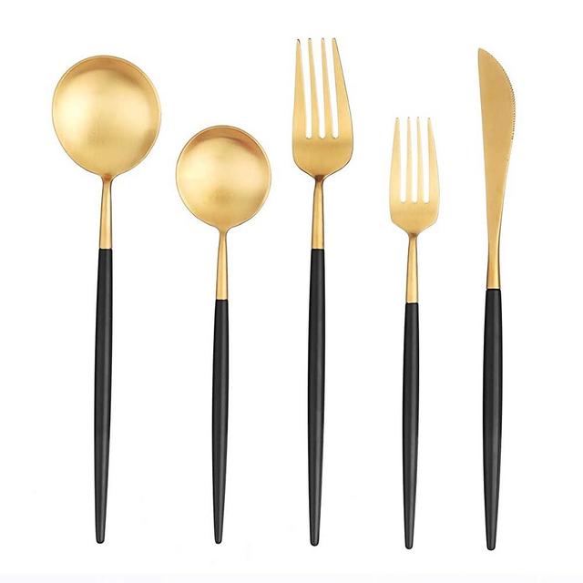 Artthome 20-Piece 18/10 Stainless Steel Flatware Silverware Dinnerware Set Cutlery Tableware Include Knife Fork Spoon (Gold and Black Matte)