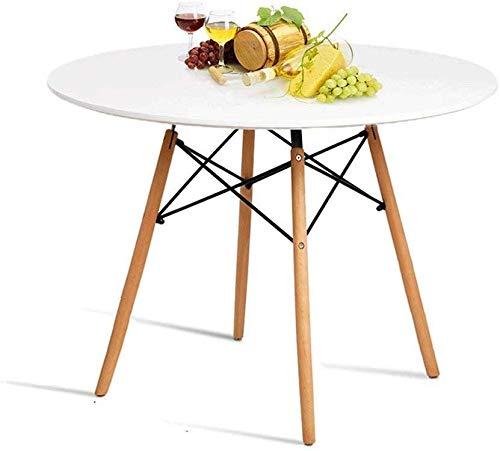 HAYOSNFO Round Dining Table, White Kitchen Table, Pedestal Coffee Table, Modern Leisure Table with Wooden Legs and MDF Top, Also for Office & Conference