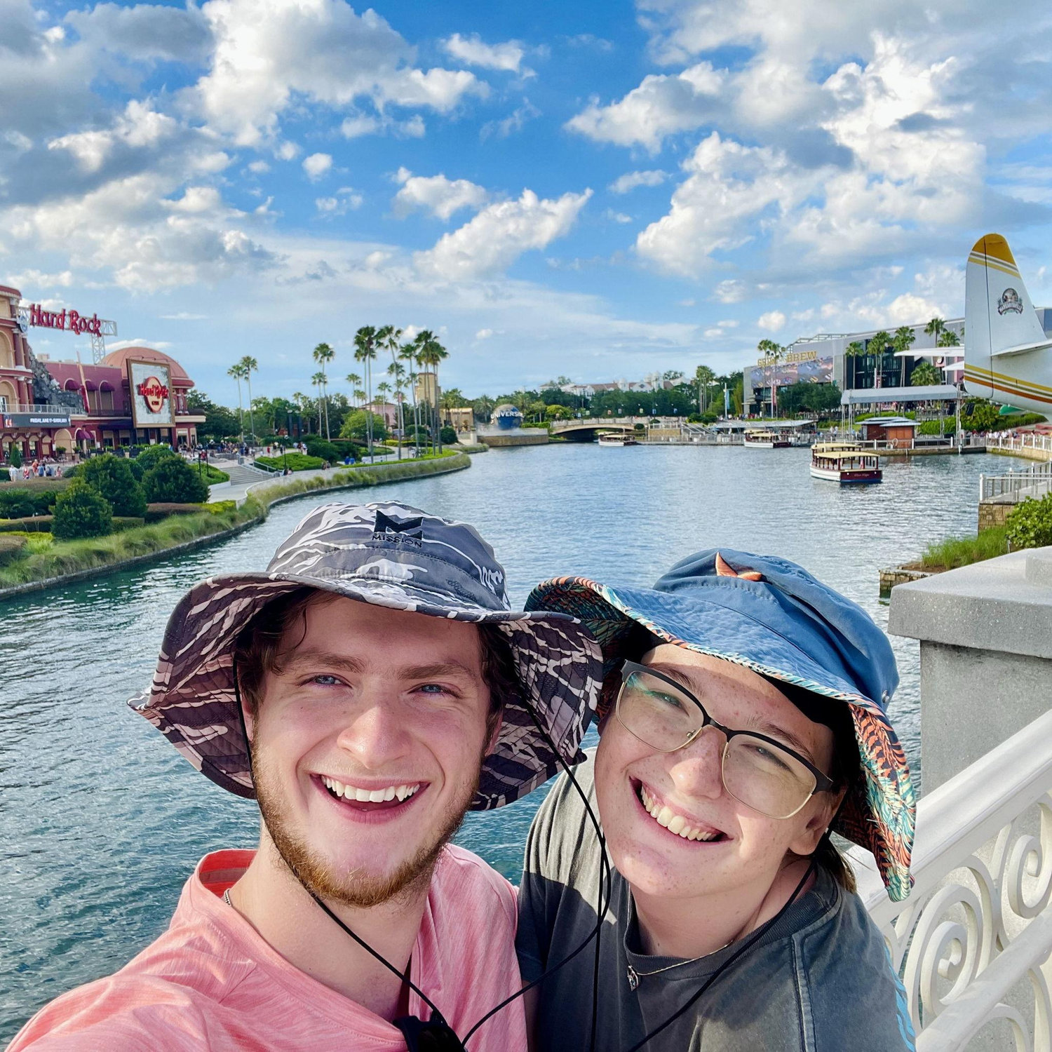 Universal wearing our ridiculous matching bucket hats.