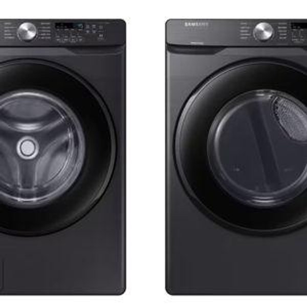 Package - Samsung - 4.5 Cu. Ft. High Efficiency Stackable Smart Front Load Washer with Vibration Reduction Technology+ and 7.5 Cu. Ft. Stackable Electric Dryer with Sensor Dry - Black Stainless Steel