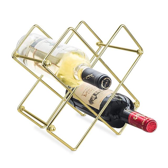 Yimerlen Tabletop Wine Rack, Geometric Countertop Wine Holder, Metal, Capacity - 6 Bottle (Gold)