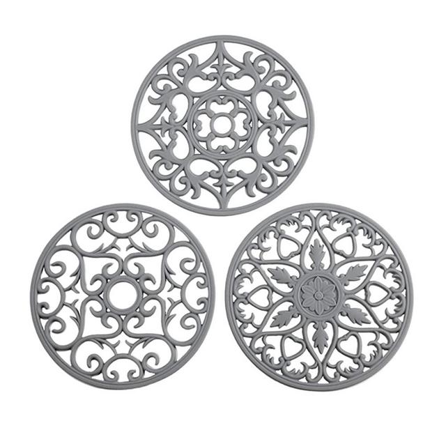 Colinda Silicone Trivet for Hot Dishes, Hot Pot and Pads - Protect Countertop from Hot Pot and Pans Coming Out from the Oven or Stove - Non-Slip & Heat Resistant,Grey,Set of 3