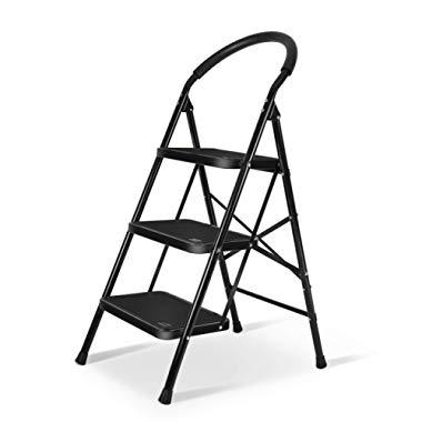 3 Step Ladder with Sturdy Wide Pedal Heavy Duty Ladder 330lbs Capacity for Household Black by XinSunho