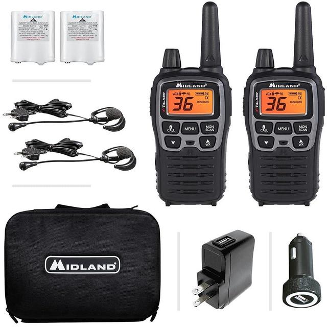 Midland T77VP5 X-TALKER Long Range Walkie-Talkie FRS Two-Way Radio for Camping Overlanding NOAA Weather Scan + Alert, 121 Privacy Codes - Includes Carrying Case & Headset Black/Silver, 2 Radio Bundle