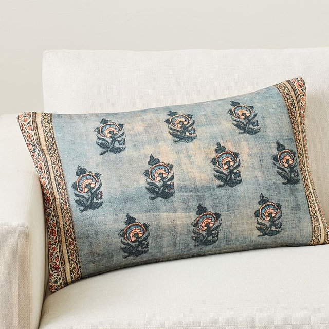 Dara Floral Printed Lumbar Pillow Cover, Blue Multi, 16" x 26"