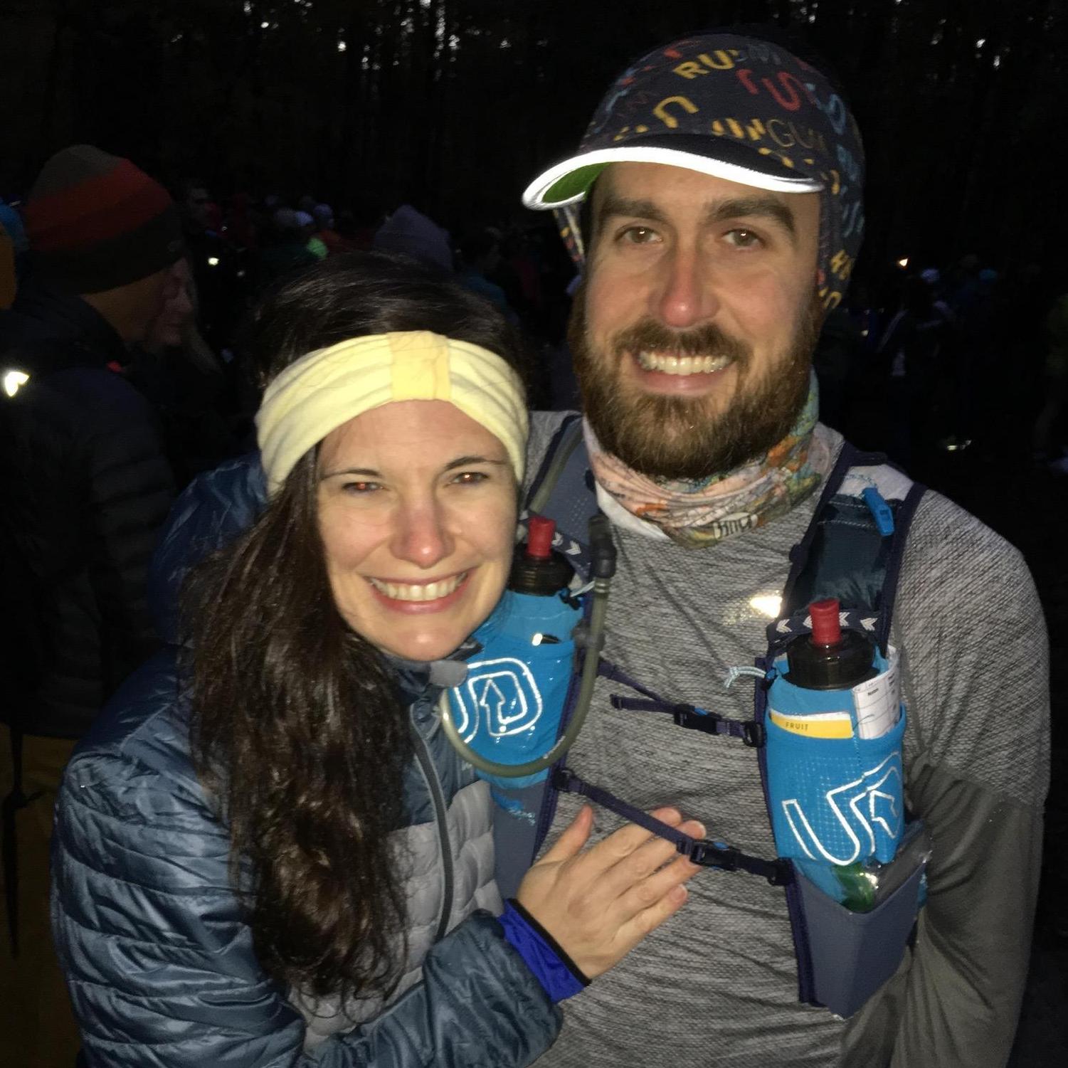 Start line of the Pinhoti 100-Mile trail race in Heflin, AL - November 2018