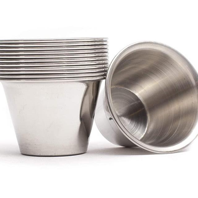 ehomeA2Z Ramekin Stainless Steel Condiment Sauce Cups Au Jus Commercial Grade Flower Design (12, 3 oz)