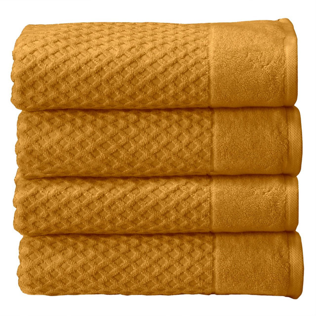 100% Cotton Quick-Dry Diamond Textured Bath Towel Set , Marigold) - Great Bay Home