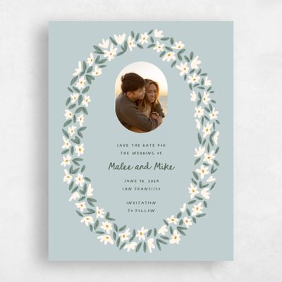 Soft Teal, Blue Wedding Save the Date - Marguerite Photo