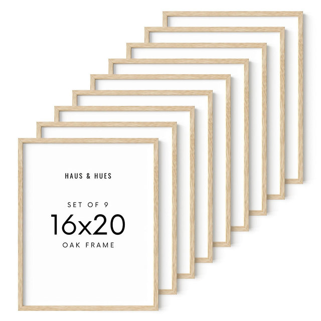 Haus and Hues Set of 9 Picture Frame with Plexiglass Cover, Natural Oak, 16x20