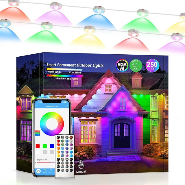 Permanent Outdoor Lights 250ft RGB+IC Outdoor String Lights App Control IP67 Waterproof,100 Scene Modes Decorations for Home,Christmas,Halloween,Holiday, Daily,Birthday Decor DIY Led